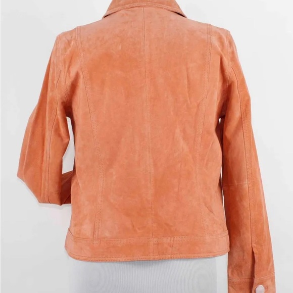 Dennis Basso NEW Sz S Coral Button Up Pockets Washable Suede Leather Jacket - Picture 3 of 4
